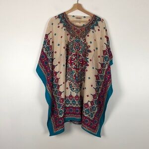 Brenda womens multicolored beige drawstring poncho dress One Size Fit Most